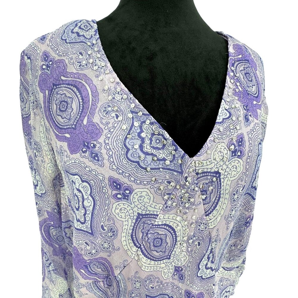NYC Tunic Top Woman 3X Purple Paisley Embellished Fairy Asymmetrical‎ Sleeve Y2K